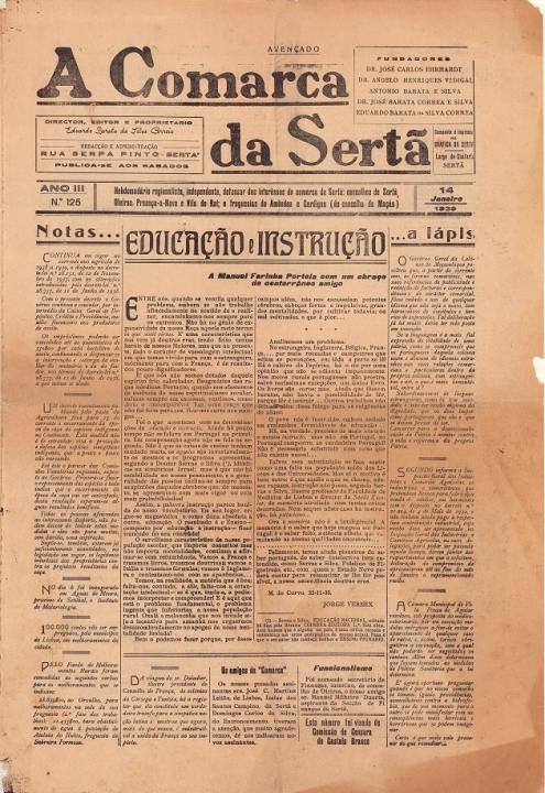 A Comarca Da Sertã Nº125 14 01 1939 Pag 1 P