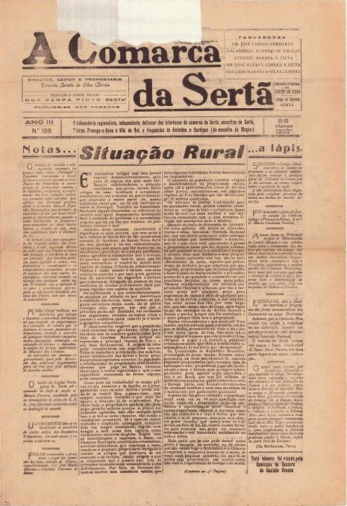 A Comarca Da Sertã Nº135 25 03 1939 P