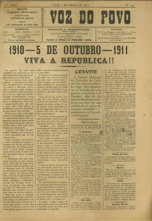 Voz Do Povo Nº44 01 10 1911 P
