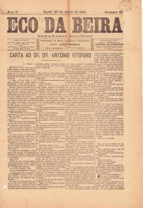 Eco Da Beira Nº69 27 04 1918 P