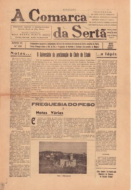 A Comarca Da Sertã Nº139 22 04 1939 P