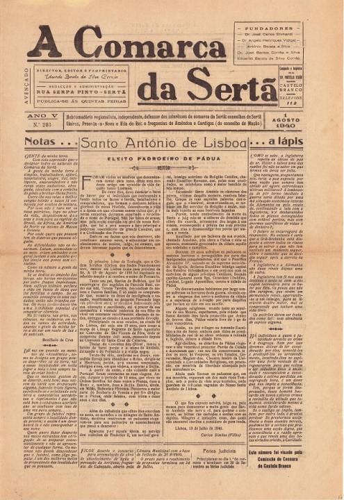 A Comarca Da Sertã Nº203 01 08 1940 P
