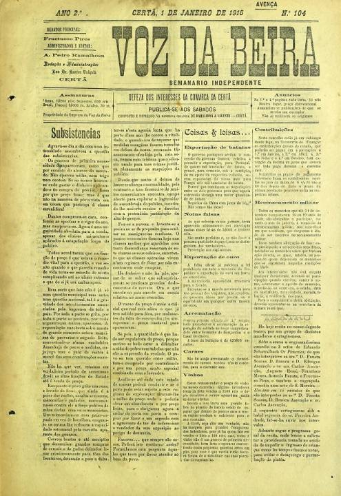 Voz Da Beira Nº104 01 01 1916 P