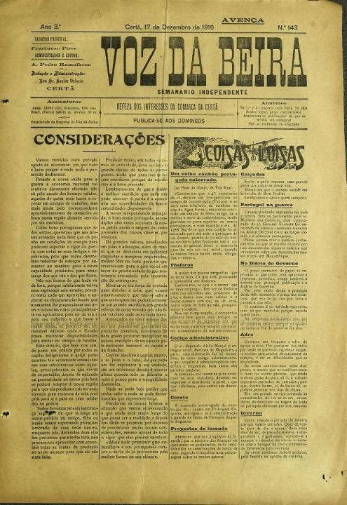 Voz Da Beira Nº143 17 12 1916 P