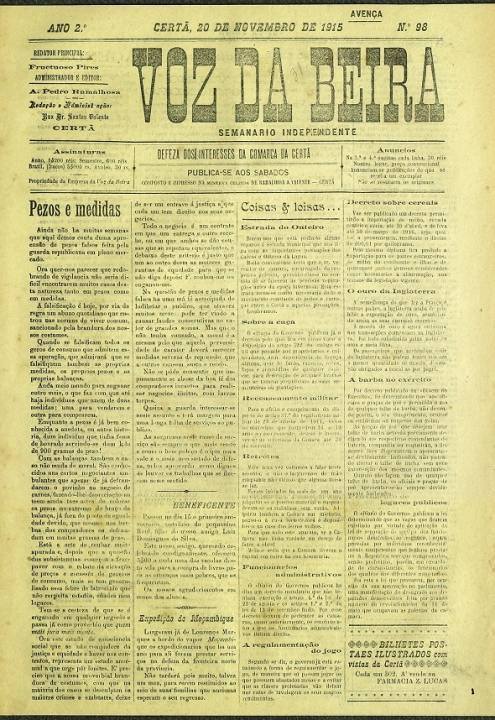 Voz Da Beira Nº98 20 11 1915 P
