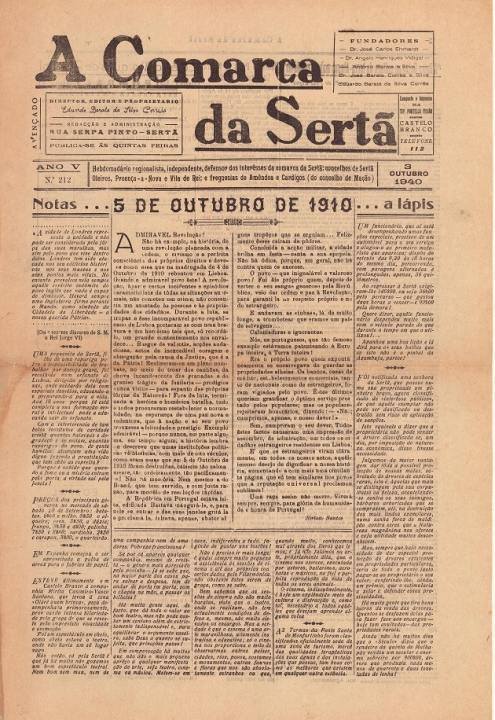 A Comarca Da Sertã Nº212 03 10 1940 P