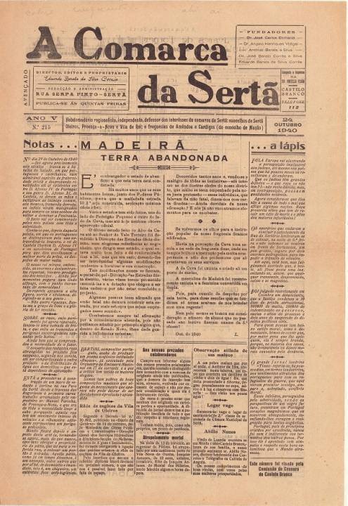 A Comarca Da Sertã Nº215 24 10 1940 P