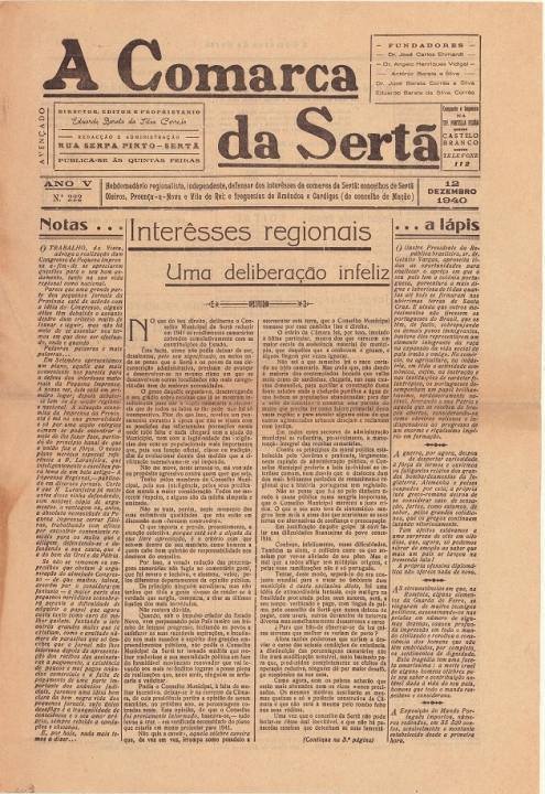 A Comarca Da Sertã Nº222 12 12 1940 P