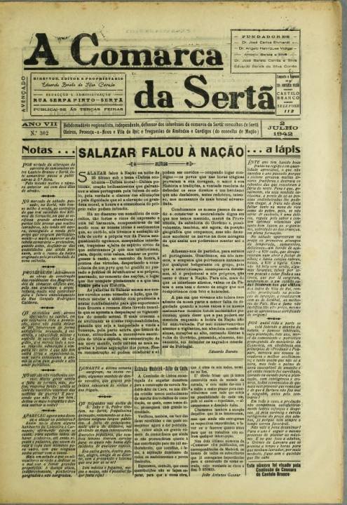 A Comarca Da Sertã Nº302 02 07 1942 P