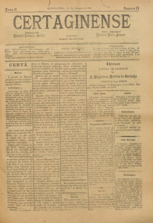 Certaginense Nº71 12 02 1891 P