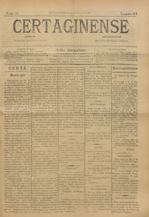 Certaginense Nº114 24 12 1891 P