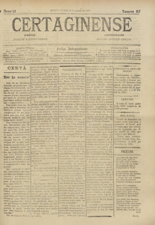 Certaginense Nº117 14 01 1892 P