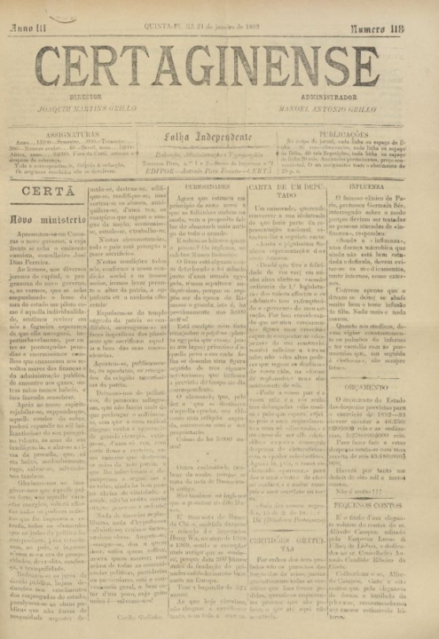 Certaginense Nº118 21 01 1892 P