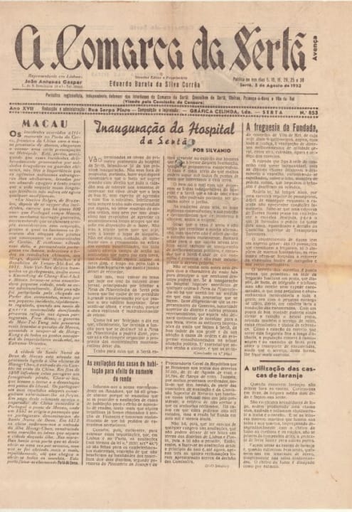 A Comarca Da Sertã Nº853 05 08 1952 P