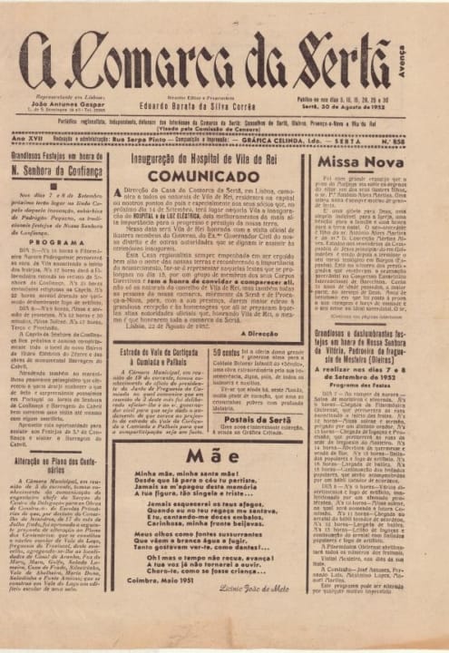 A Comarca Da Sertã Nº858 30 08 1952 P